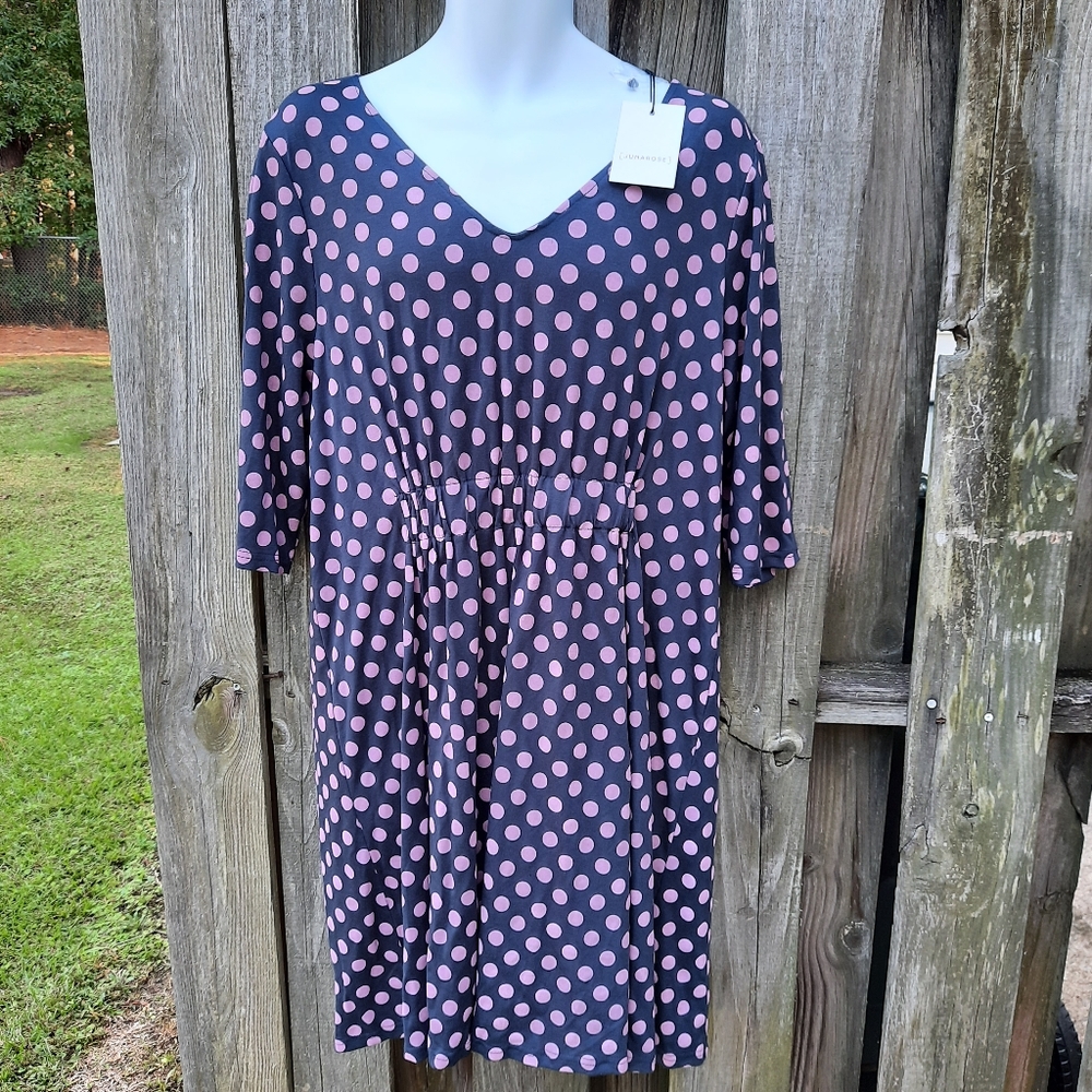 Junarose Dress Shift Plus Size 1X, Polka Dots
